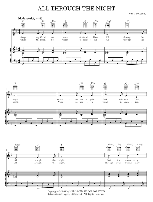 All Through The Night - Welsh Folksong (Piano-Vocal-Guitar)