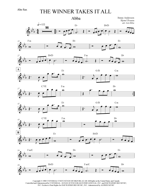 The Winner Takes It All (Arr. Leo Silva) - ABBA (Alto Sax Solo)