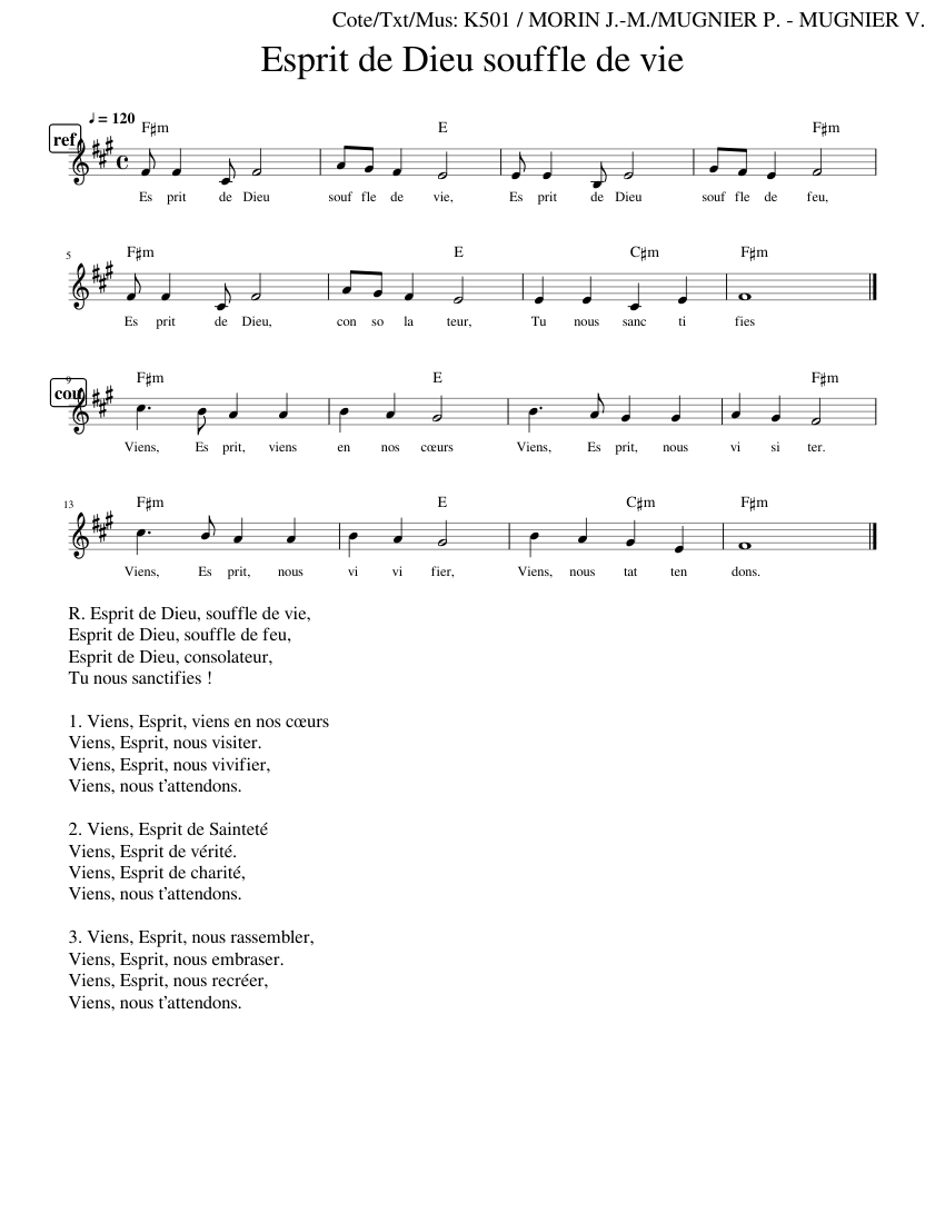 Esprit de Dieu souffle de vie-K501-DP-S Sheet Music with Chords for ...