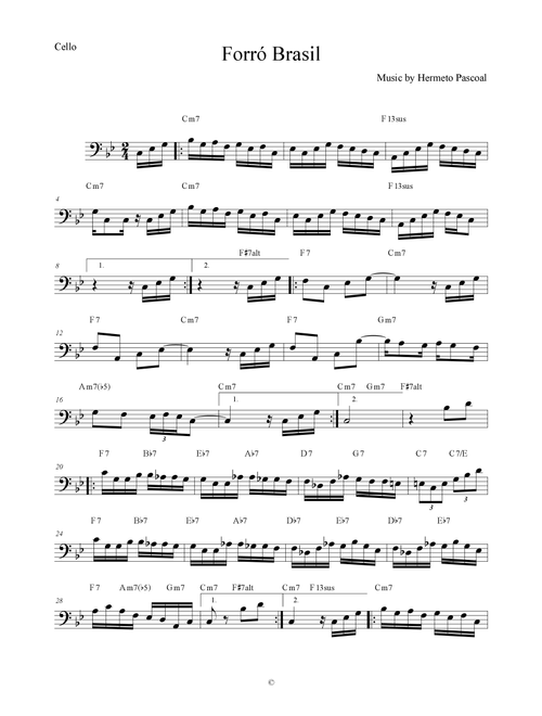 Forró Brasil by Hermeto Pascoal - Lead Sheet for Cello (Arr. The Sheet Music Library) (Cello Solo)