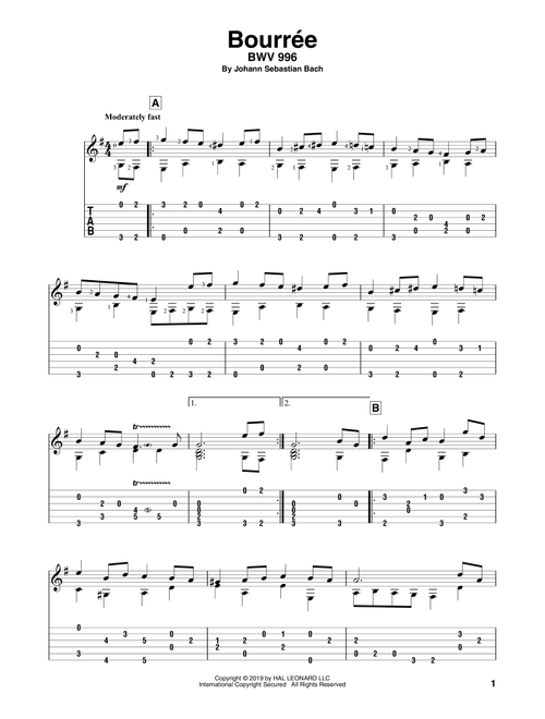 Bouree (arr. Bill LaFleur) - Johann Sebastian Bach (Solo Guitar)