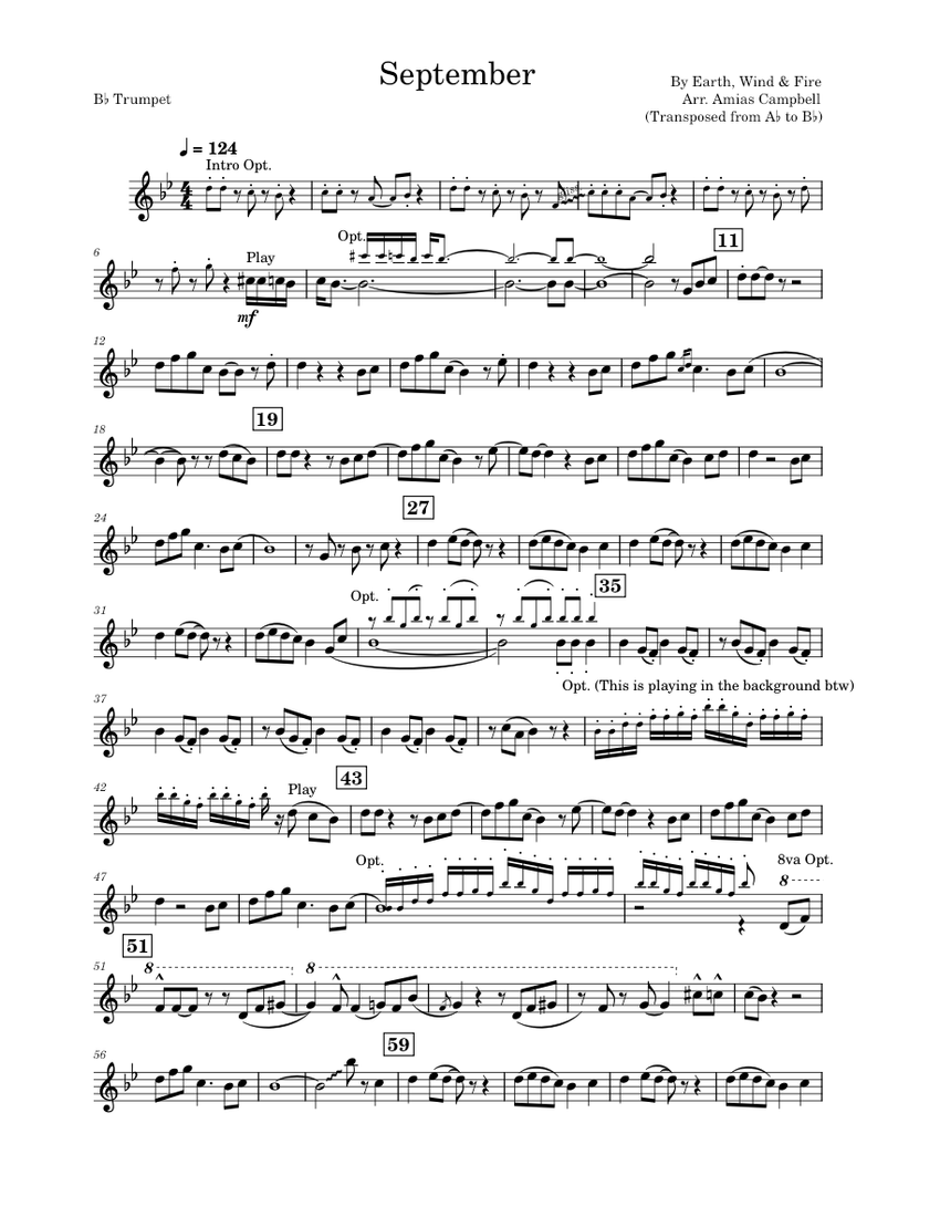 September by Earth, Wind & Fire - For Trumpet Sheet Music for