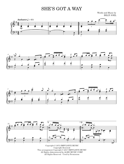 She's Got A Way - Billy Joel (Piano Solo)
