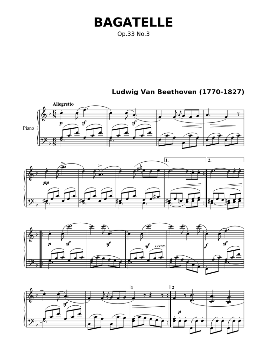 BAGATELLE (Op.33 No.3) - Ludwig Van Beethoven (1770-1827