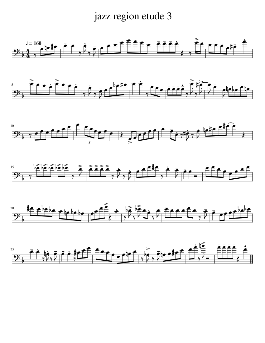 TMEA tenor trombone jazz region 2019 etude 3 Sheet Music for Trombone ...