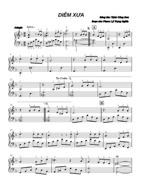 DIỄM XƯA (SHEET PIANO)
