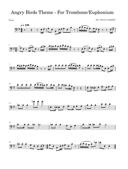 Angry Birds Theme, Arr. for Trombone/Euphonium