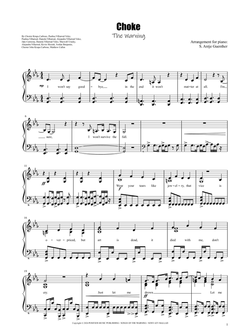 Choke (Arr. S. Antje Guenther) - The Warning (Piano Solo)