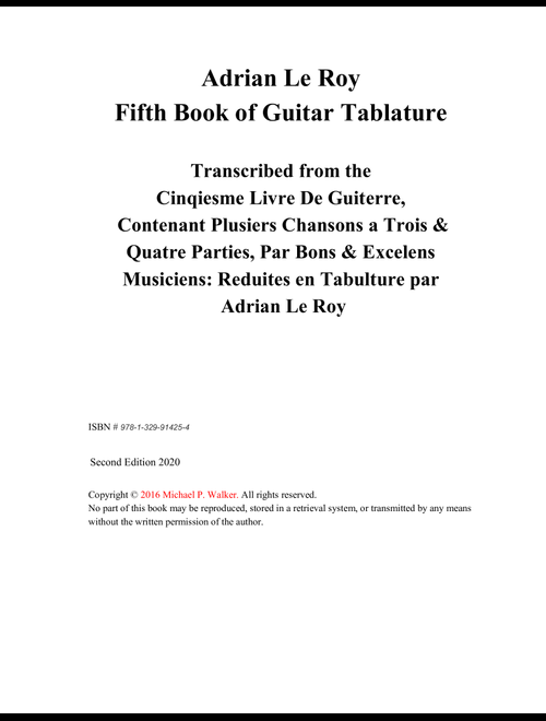 Adrian Le Roy Fifth Book of Guitar Tablature (Arr. Michael P. Walker) (Ukulele)