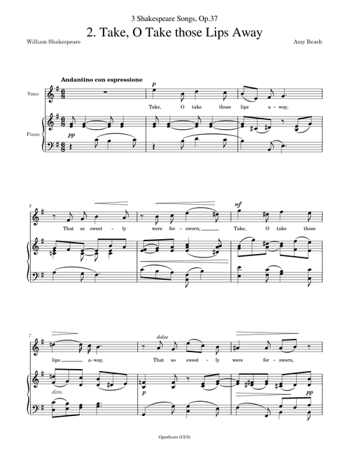 Beach, Amy – 3 Shakespeare Songs, Op.37, No.2 – Take, O Take those Lips Away
