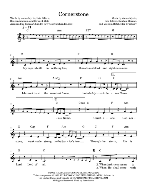 Cornerstone (Arr. Joshua Chandra) - Hillsong LIVE (Lead Sheet - Fake Book)