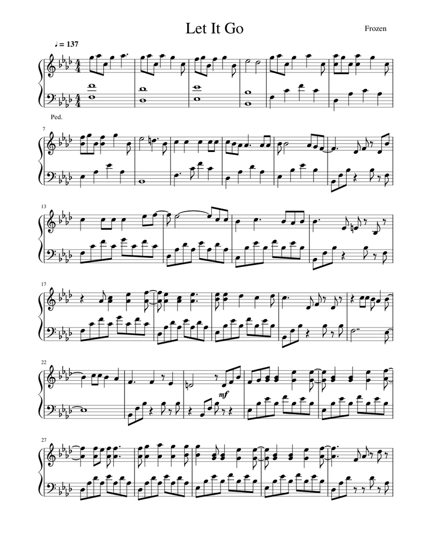 Let It Go Sheet Music For Piano Solo