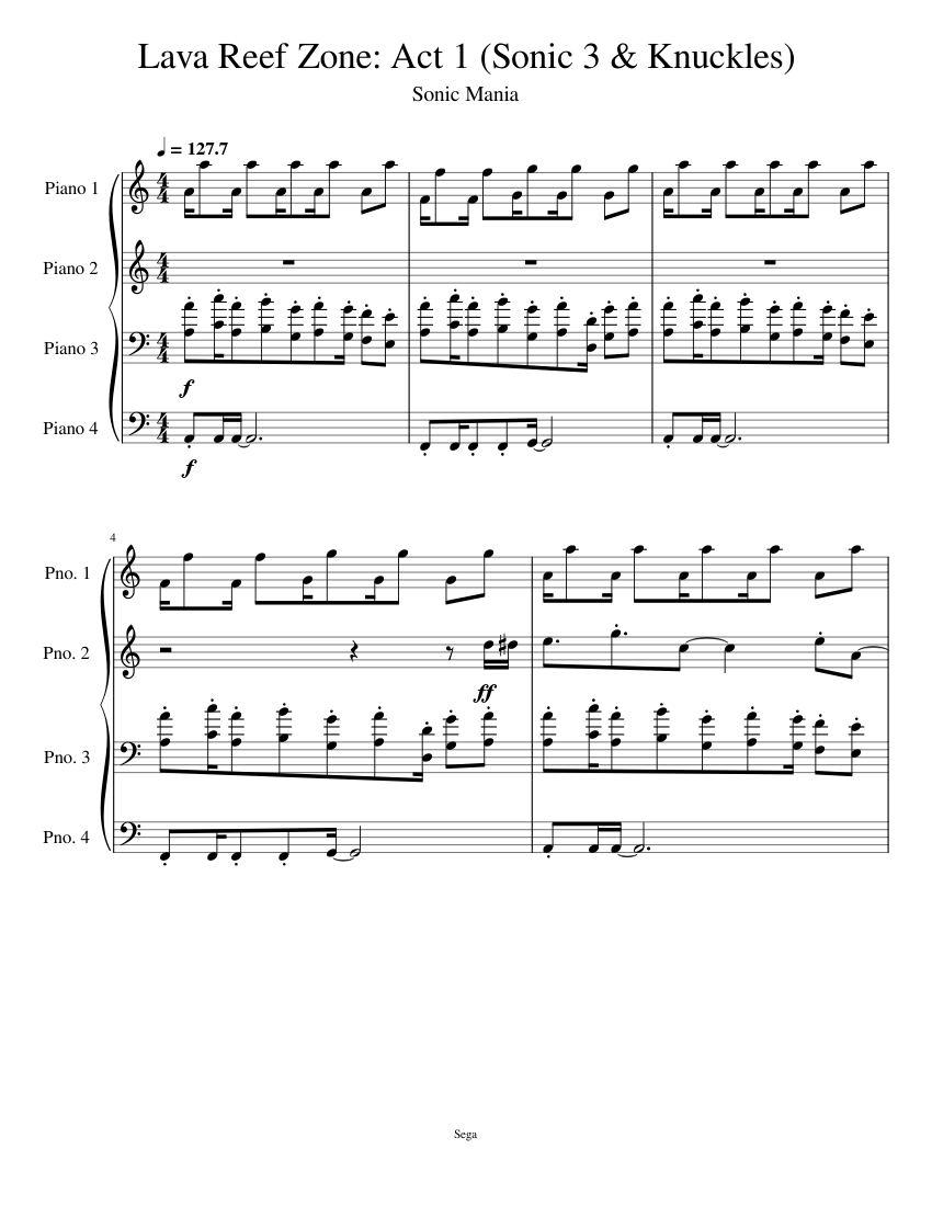 Lava Reef Zone: Act 1 (Sonic 3 & Knuckles) Sheet Music for Piano