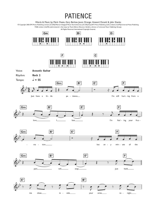 Patience - Take That (Piano Chords-Lyrics)