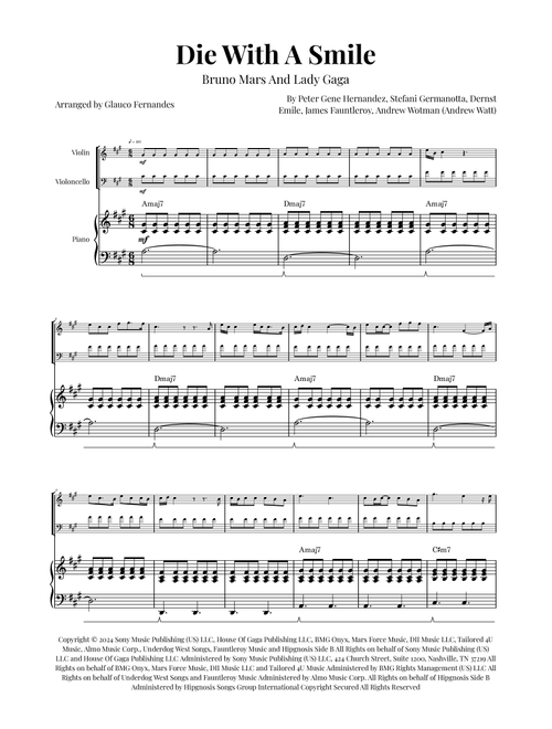 Die With A Smile (Arr. Glauco Fernandes) - Bruno Mars And Lady Gaga (Instrumental Duet and Piano)