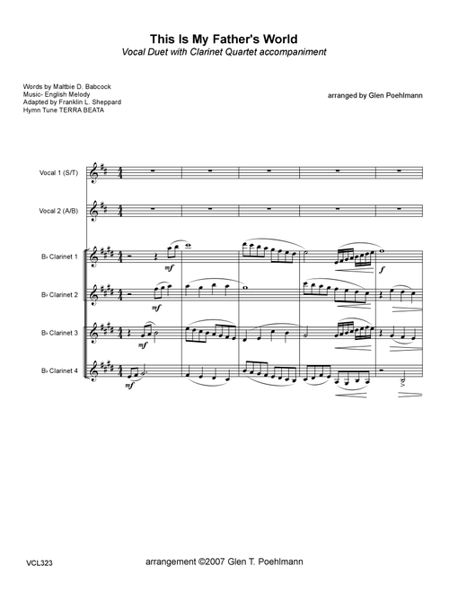 THIS IS MY FATHER'S WORLD - Vocal Duet with Clarinet Quartet (Arr. Glen Poehlmann) - Traditional English Melody (Woodwind Ensemble)