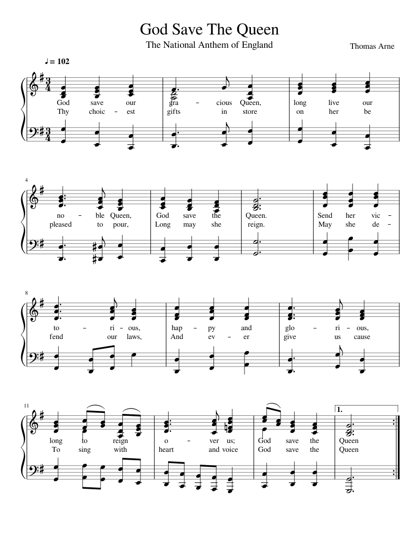 álbum costilla Delgado God Save The Queen Sheet music for Piano (Solo) | Musescore.com