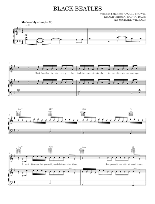 Black Beatles - Rae Sremmurd feat. Gucci Mane (Piano-Vocal-Guitar)