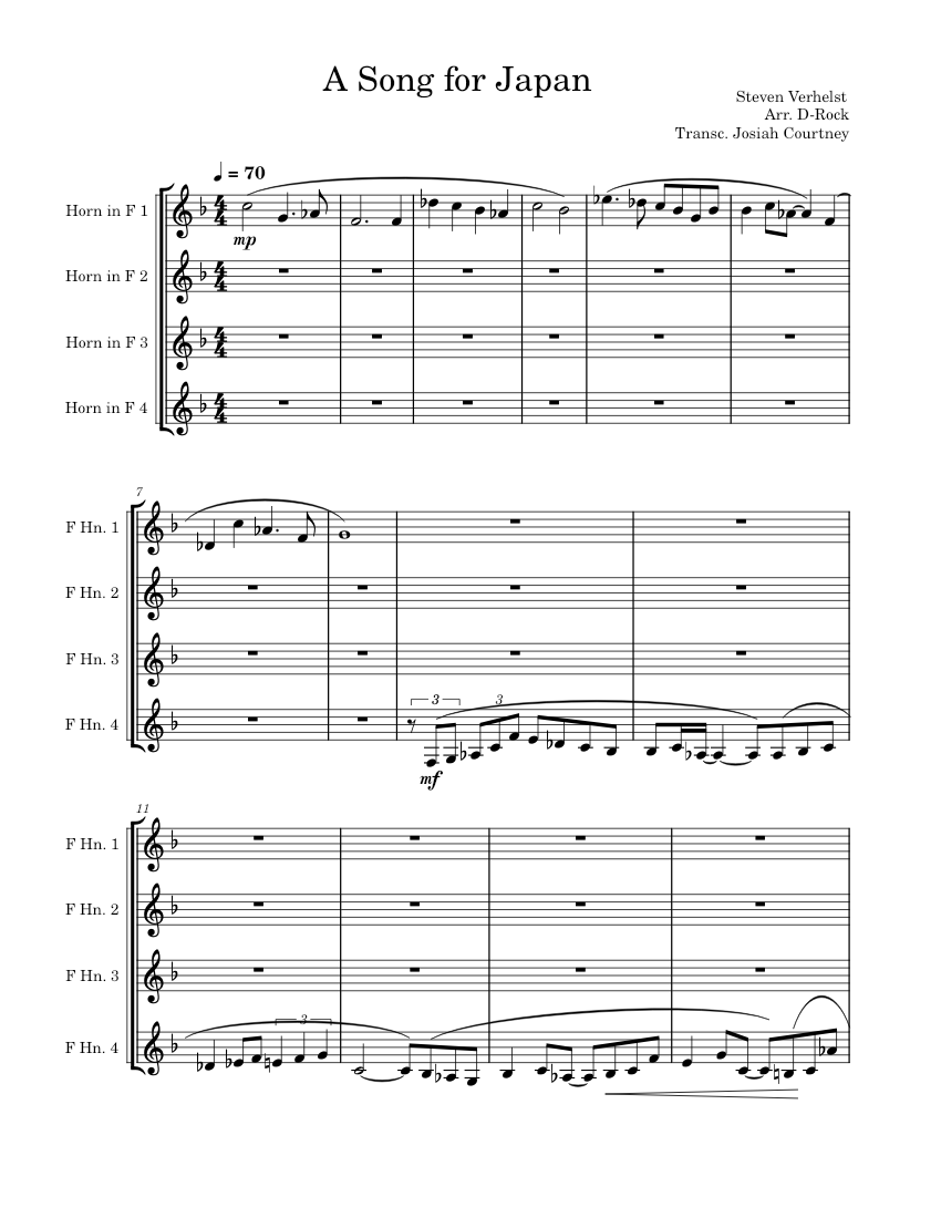 A Song for Japan Sheet Music for French horn (Brass Quartet