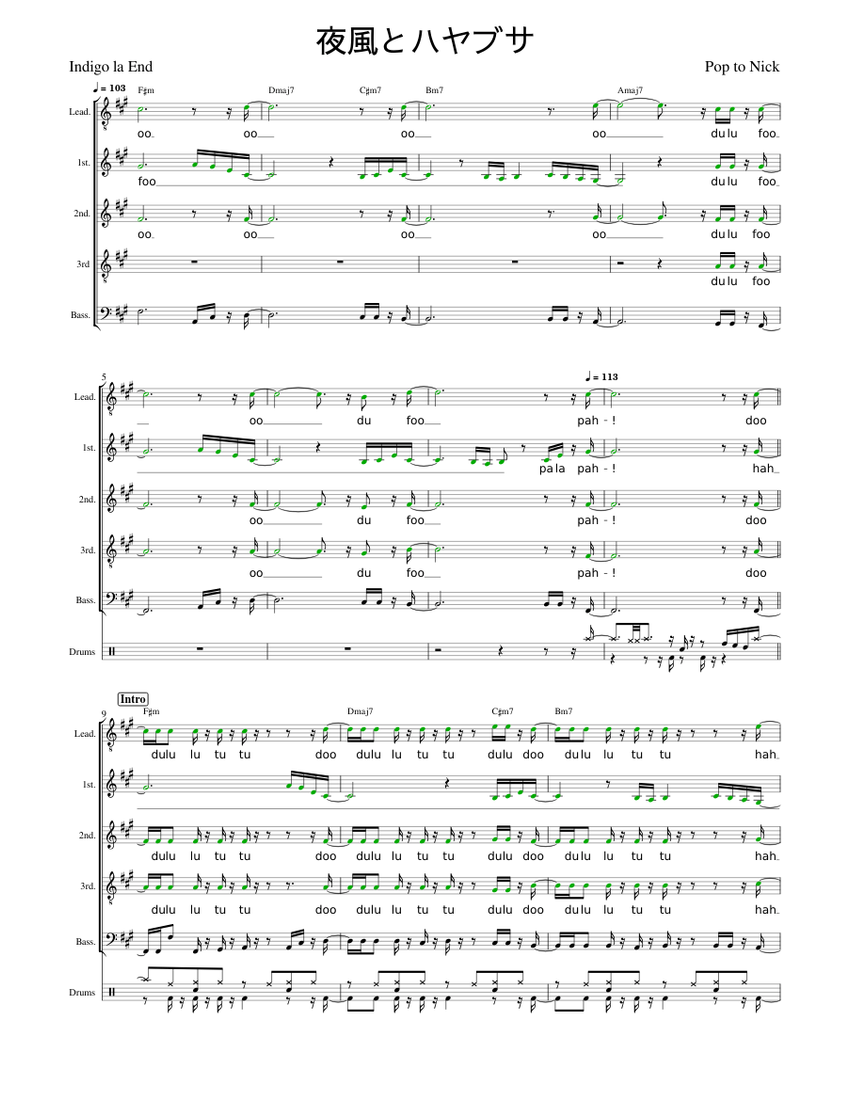 indigo la End 天使のタイトロープ/ 夜風とハヤブサ 夜風とハヤブサ – indigo la end Sheet Music with Chords for Piano