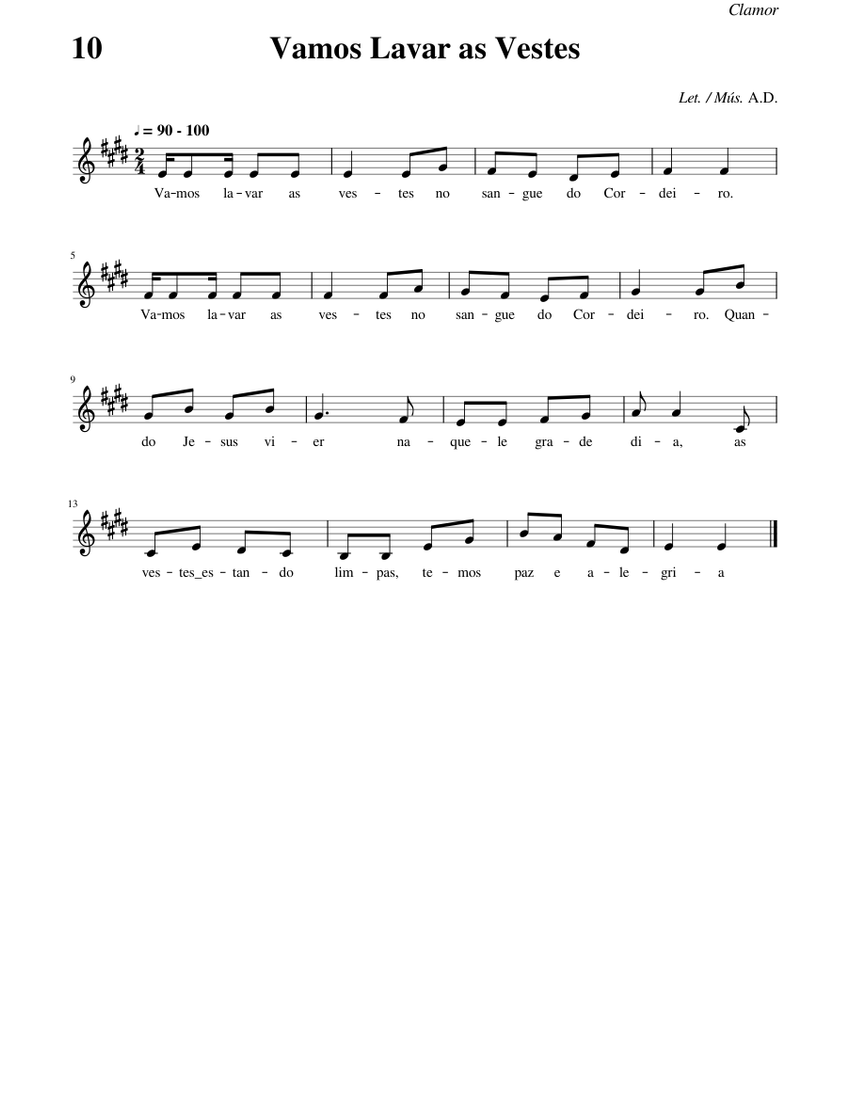 010 Vamos Lavar as Vestes Sheet music for Piano (Church Choir) Easy