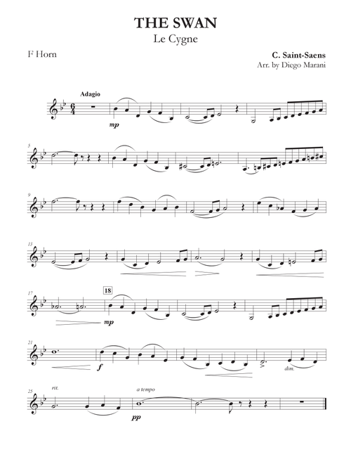 The Swan from "The Carnival of the Animals" for Horn and Piano (Arr. Diego Marani) - Camille Saint-Saens (French Horn and Piano)