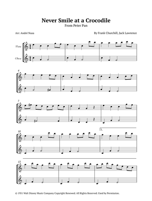 Never Smile At A Crocodile (Arr. André Nusa) - Jack Lawrence, Frank Churchill (Instrumental Duet)
