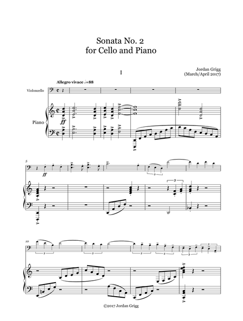 Sonata No 2 for Cello and Piano - Jordan Grigg (Cello and Piano)