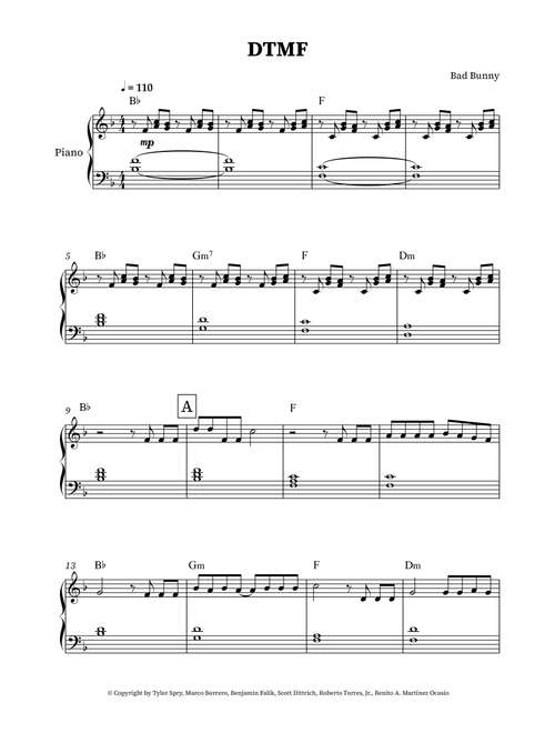 Dtmf (Arr. Pedro Marques) - Bad Bunny (Easy Piano)