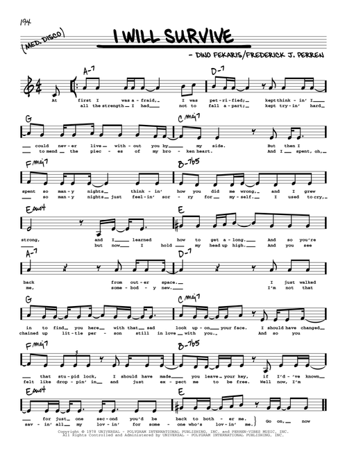 I Will Survive - Gloria Gaynor (Real Book - Melody-Chords-Lyrics)