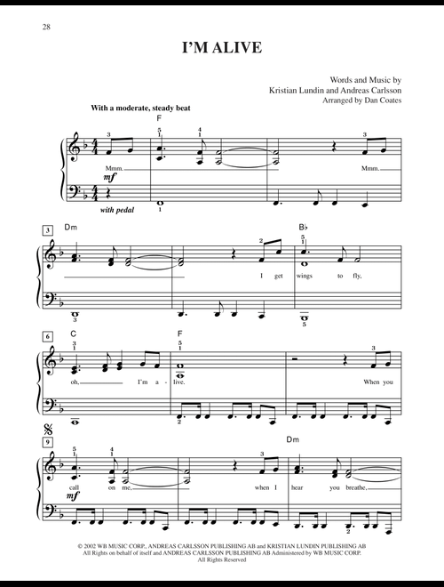 I'm Alive - Celine Dion (Easy Piano)