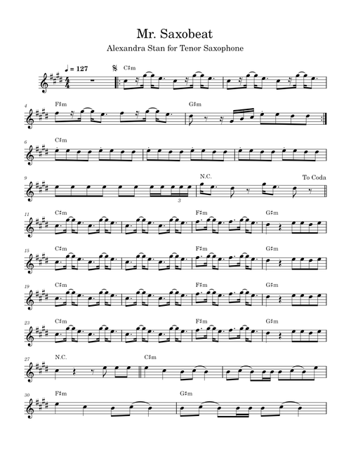 Mr. Saxobeat – Alexandra Stan for Tenor Saxophone