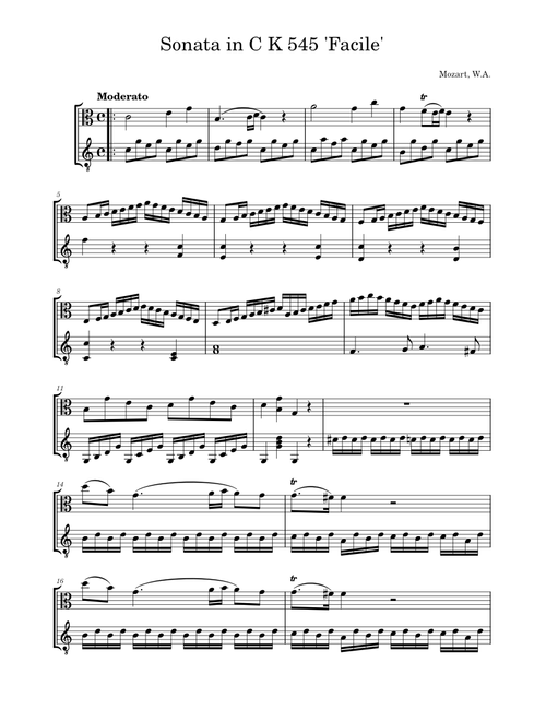 Mozart - Piano Sonata No.16 in C major, K.545 (arr. viola + guitar)