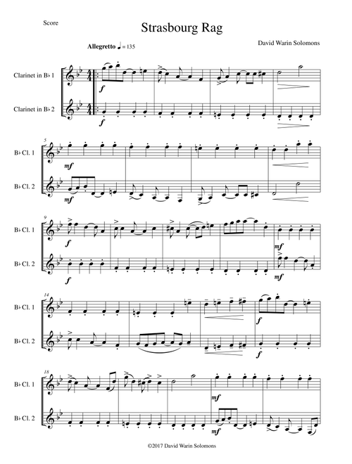 Strasbourg Rag for clarinet duo - David Warin Solomons (Clarinet Solo)