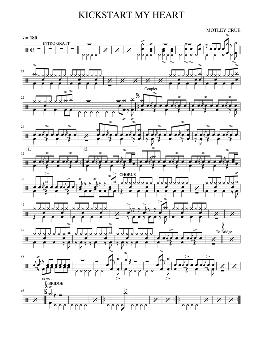 KICKSTART MY HEART Sheet Music for Drum group (Solo) | MuseScore.com