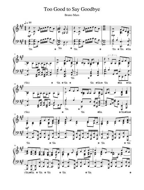 Too Good To Say Goodbye (Arr. Unknown) - Bruno Mars (Easy Piano)