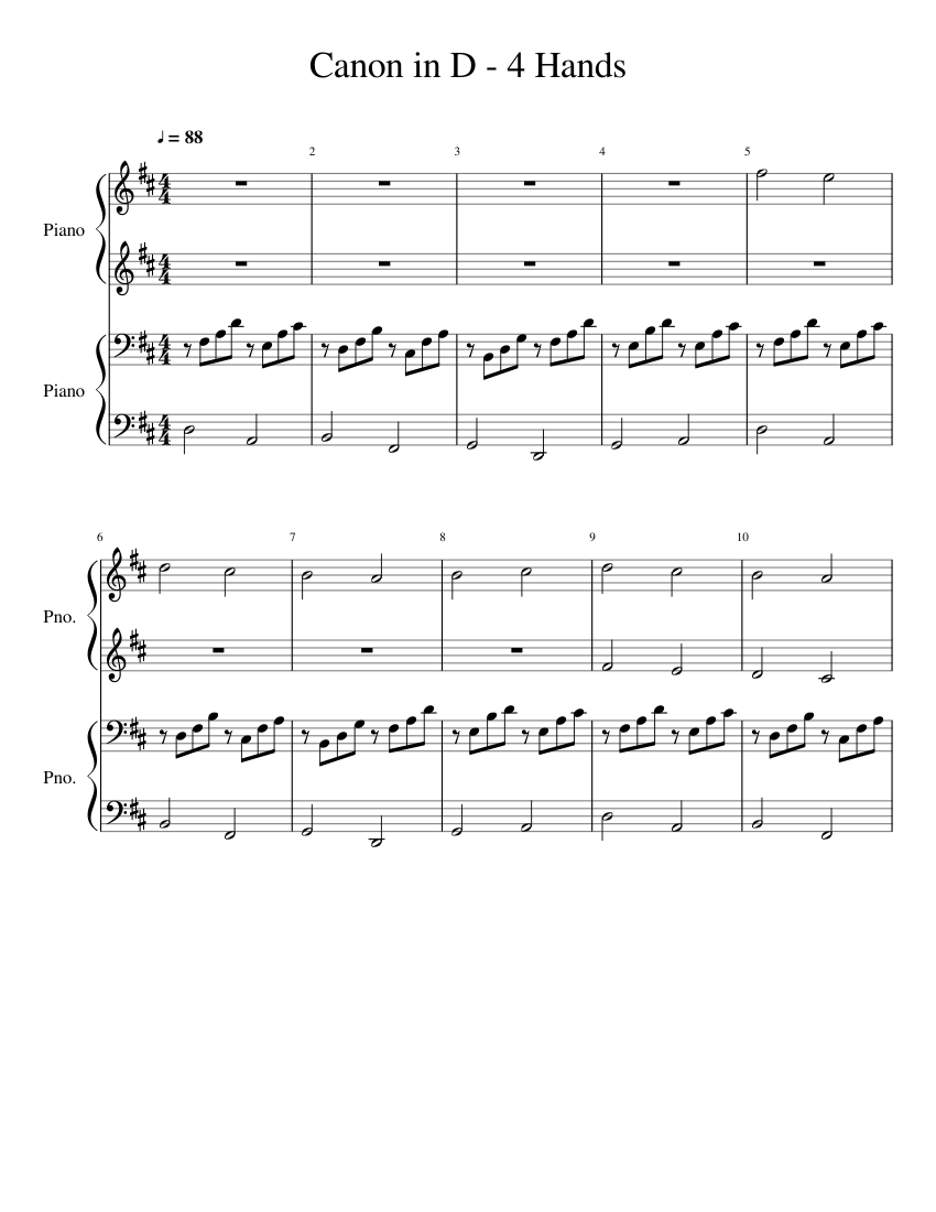 Canon In D - 4 Hands Sheet Music For Piano (Piano Duo) | Musescore.Com