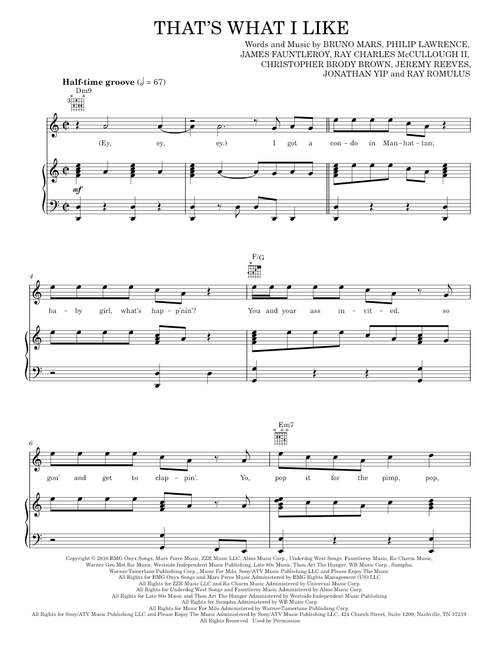That's What I Like - Bruno Mars (Piano-Vocal-Guitar)