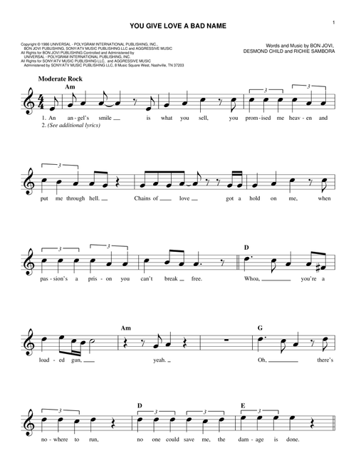 You Give Love A Bad Name - Bon Jovi, Blake Lewis (Easy Lead Sheet - Fake Book)