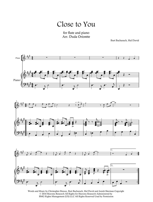 Close To You (Arr. Duda Oriontte) - Frank Ocean (Flute and Piano)