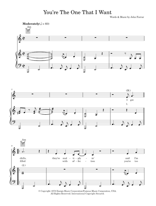 You're The One That I Want (from Grease) - John Travolta, Olivia Newton-John (Piano-Vocal-Guitar (Piano Accompaniment))