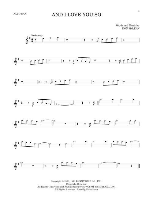 And I Love You So - Don McLean, Perry Como (Alto Sax Solo)