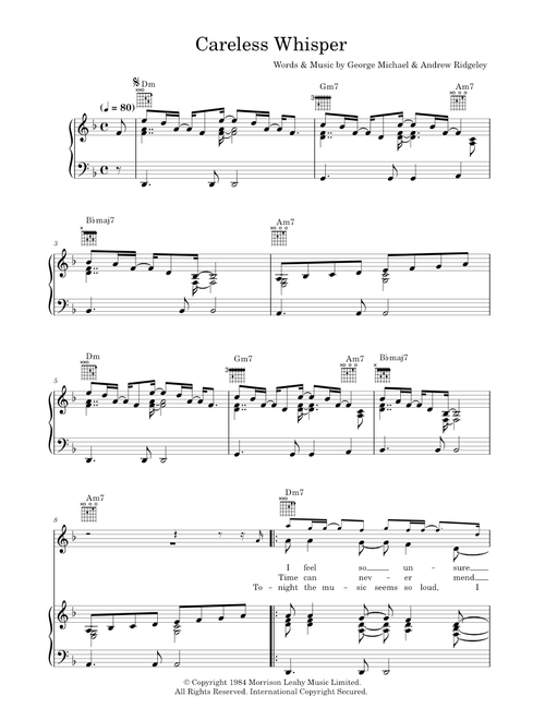 Careless Whisper - George Michael (Piano-Vocal-Guitar (Piano Accompaniment))