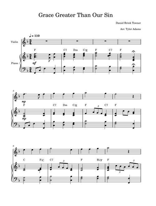 Grace Greater Than Our Sin (Violin Solo with Piano) (Arr. Tyler Adams) - Daniel B. Towner (Violin and Piano)