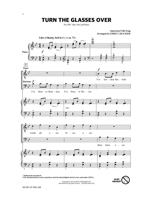 Turn The Glasses Over (from Music In The Air) (Arr. Emily Crocker) - American Folk Song (Choral, TB)