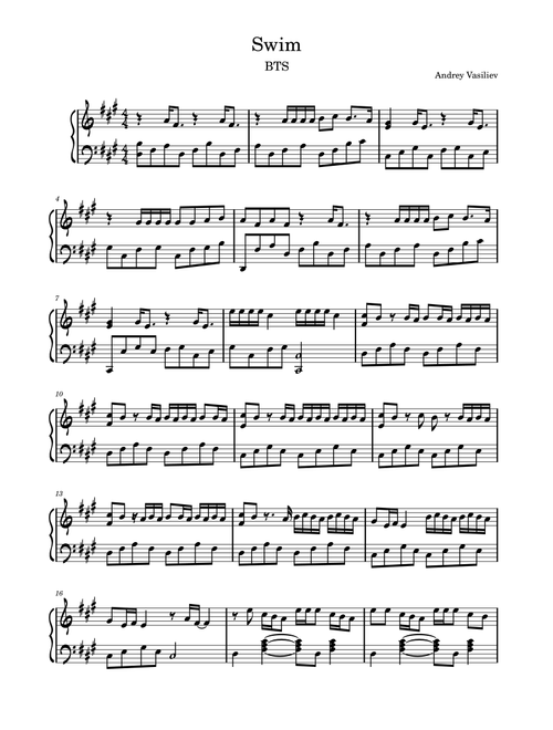 Swim (Arr. Andrey Vasiliev) - BTS (Piano Solo)