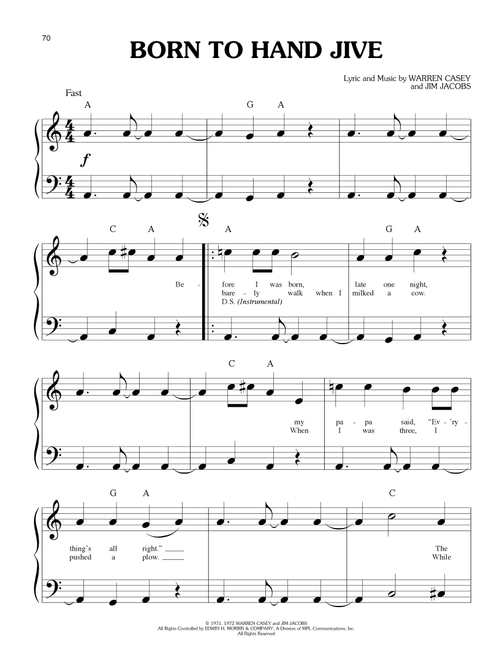 Born To Hand Jive (from Grease) - Warren Casey & Jim Jacobs, Jim Jacobs, Warren Casey (Big Note Piano)