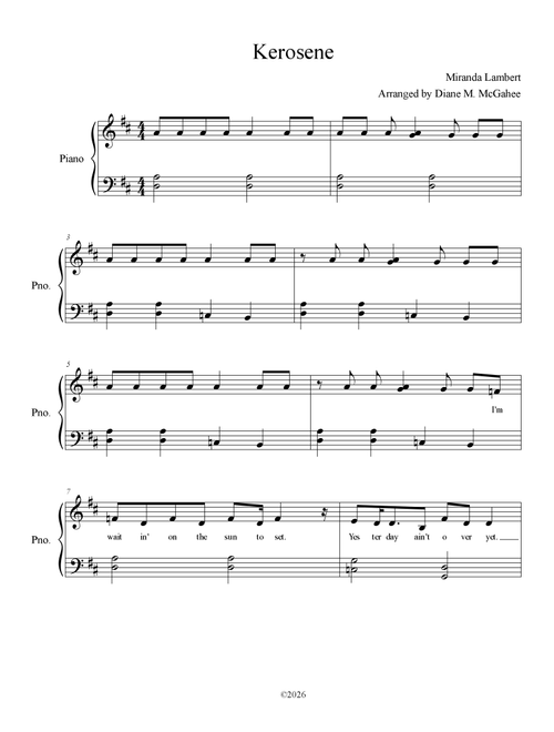Kerosene (Arr. Arranged by Diane M. McGahee) - Miranda Lambert (Piano Vocal)