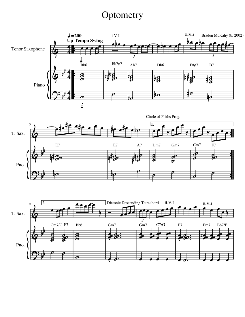 Optometric Sheet Optometry Sheet music for Piano, Saxophone tenor (Mixed Duet ...