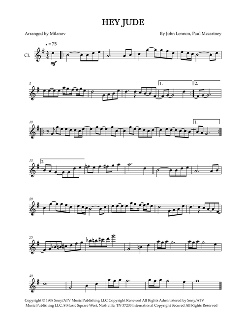Hey Jude (Arr. Milanov) - The Beatles (Clarinet Solo)